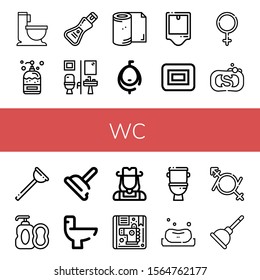 wc icon set. Collection of Wc, Soap, Restroom, Toilet paper, Urinal, Female, Plunger, Cowgirl, Children, Toilet, Gender fluid icons