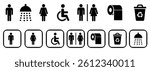 WC icon set. Toilet, restroom, man and woman, bathroom, disabled, dumpster, toilet paper, infant - stock vector.