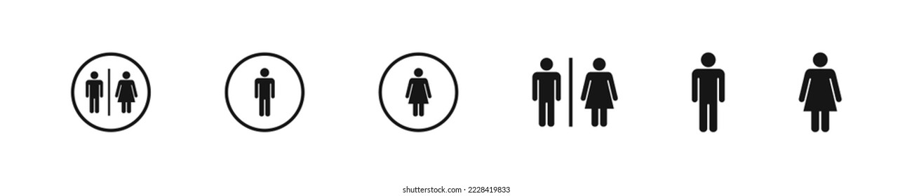 WC icon. Toilet for man and woman symbol. Unisex bathroom icons. Gender bathroom sign. Vector isolated sign.