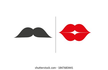 WC icon. Toilet sign for public navigation. Creative international restroom symbol with black mustache and red lips