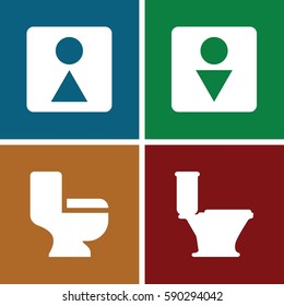 wc icons set. Set of 4 wc filled icons such as toilet, Male WC