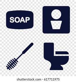 Wc icons set. set of 4 wc filled icons such as man WC, Soap, toilet brush