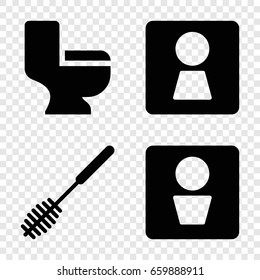 Wc icons set. set of 4 wc filled icons such as toilet brush