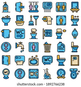 Wc icons set. Outline set of wc vector icons thin line color flat on white