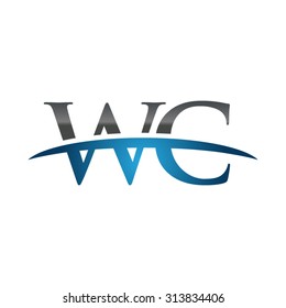 WC initial company blue swoosh logo
