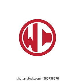 WC initial letters circle business logo red