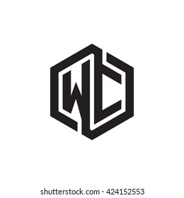 WC initial letters looping linked hexagon monogram logo