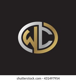 WC initial letters looping linked ellipse elegant logo golden silver black background