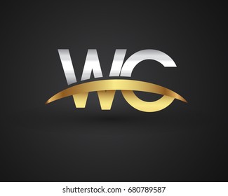 WC initial logo company name colored gold and silver swoosh design. vector logo for business and company identity.
