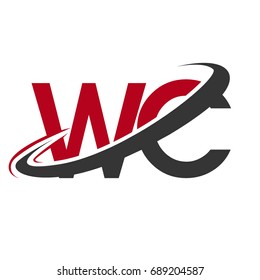 WC initial logo company name colored red and black swoosh design, isolated on white background. vector logo for business and company identity.