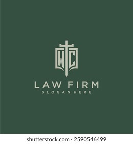 WC initial monogram for law firm with sword and shield logo image