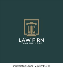 WC initial monogram logo for lawfirm with pillar design in creative square