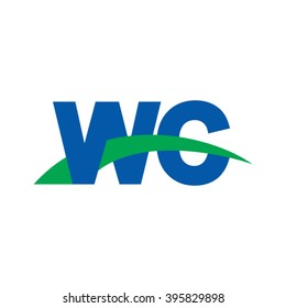 WC initial overlapping swoosh letter logo blue green