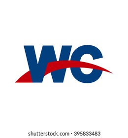 WC initial overlapping swoosh letter logo blue red