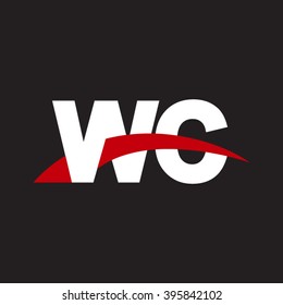 WC initial overlapping swoosh letter logo white red black background