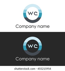 WC letter circle shape icon logo white blue