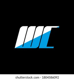 WC letter logo design on black background. WC creative initials letter logo concept. WC icon design. WC white and blue letter icon design on black background. W C