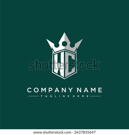 WC letter monogram initial logo for shield and crown design