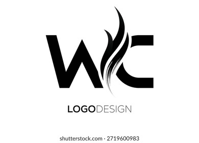 Logotipo del monograma de la letra del WC con la carrera artística del cepillo para la identidad moderna de la marca