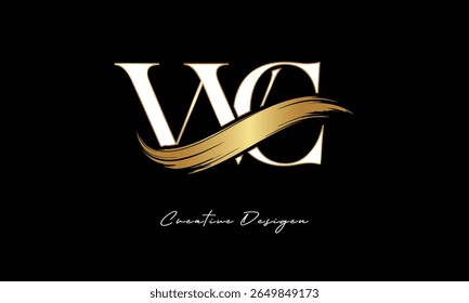 WC Letter Monogram Logo – Elegant Gold Brush Stroke Letter mark for Luxury Branding, Fashion, Boutique  Premium Identity Design
