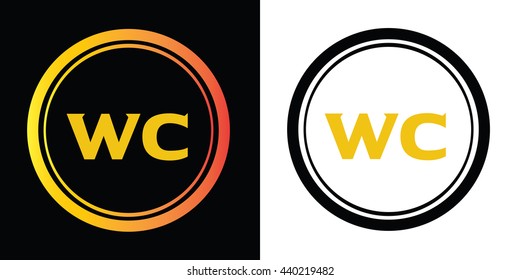 WC letters icon design template elements in abstract background logo, design identity in circle, alphabet letter