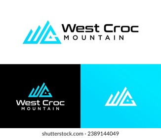 WC letters monogram mountain shape sports logo design.