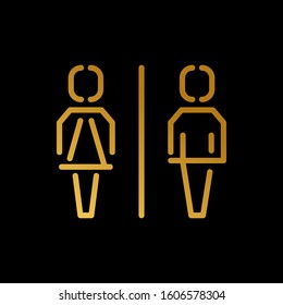 WC line icon, gold colored on black background. Vector file.