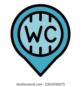 Vector de contorno de icono de ubicación Wc. Sala de género. Ropa de baño de color femenino