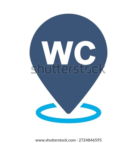 Wc location pin icon blue flat vector design toilet map symbol restroom marker place bathroom graphic element sign