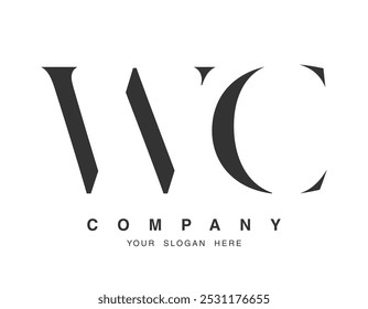 Diseño de logo WC. Estilo inicial de letra w y c serif. Tipografía de nombre de empresa clásica creativa. Logotipo o identidad de moda. Ilustración vectorial.