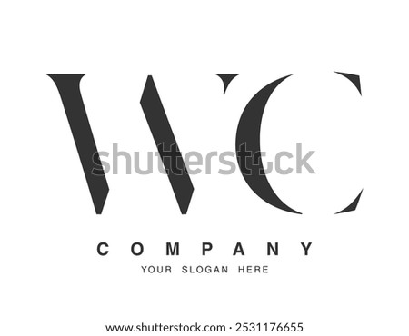 WC logo design. Initial letter w and c serif font style. Creative classic company name typography. Trendy logotype or identity. Vector illustration.