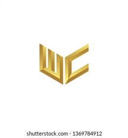 WC Logo letter initial 3d designs templete with gold colors