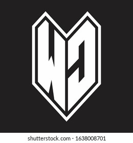 WC Logo monogram with emblem line style isolated on black background