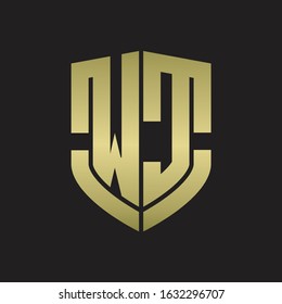 WC Logo monogram with emblem shield shape design isolated gold colors on black background