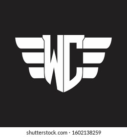 WC Logo monogram with emblem and wings element design template