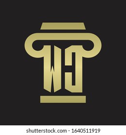 WC Logo monogram with pillar style design template with gold colors