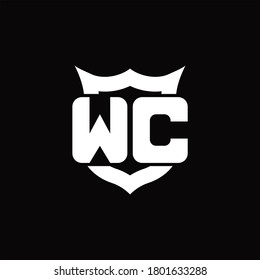 WC Logo monogram with shield around crown shape design template