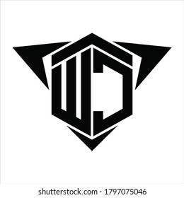 Monograma del logotipo del WC con flecha de alas alrededor de la plantilla de diseño sobre fondo blanco