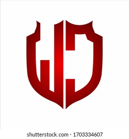 WC Logo Shield style Monogram design template with red colors on white background