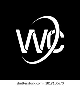 WC logo. W C design. White WC letter. WC/W C letter logo design. Initial letter WC linked circle uppercase monogram logo.	