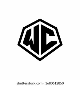 WC-Monogramm-Logo mit sechseckiger Form und abgerundeter Liniendesign-Vorlage einzeln auf weißem Hintergrund