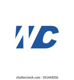 WC negative space letter logo blue