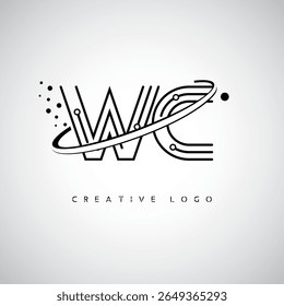 WC Orbit Monogram Logo - Futuristic Minimal Letter mark com Circular Line Art, Tech-Inspired Dots e Space Motion Concept para identidade de marca moderna