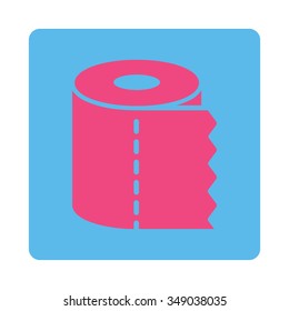 WC Paper Roll vector icon. Style is flat rounded square button, pink and blue colors, white background.