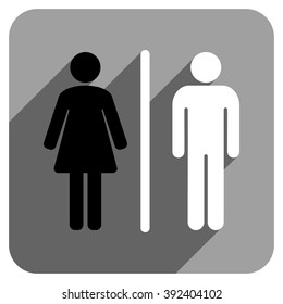 WC People long shadow vector icon. Style is a flat wc people iconic symbol on a gray square background.
