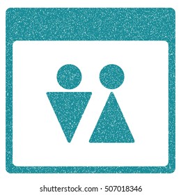WC Persons Calendar Page grainy textured icon for overlay watermark stamps. Flat symbol with unclean texture. Dotted vector soft blue ink rubber seal stamp with grunge design on a white background.