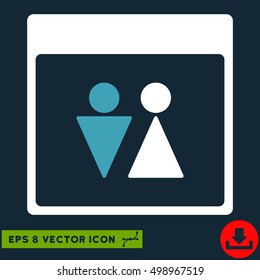 WC Persons Calendar Page icon. Vector EPS illustration style is flat iconic bicolor symbol, blue and white colors.