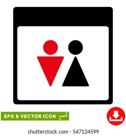 WC Persons Calendar Page icon. Vector EPS illustration style is flat iconic bicolor symbol, intensive red and black colors.