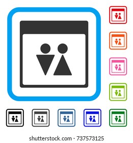 WC Persons Calendar Page icon. Flat grey iconic symbol in a light blue rounded squared frame. Black, gray, green, blue, red, orange color variants of WC Persons Calendar Page vector.