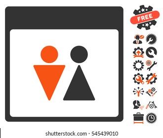 WC Persons Calendar Page pictograph with bonus settings pictures. Vector illustration style is flat iconic symbols, orange and gray, white background.